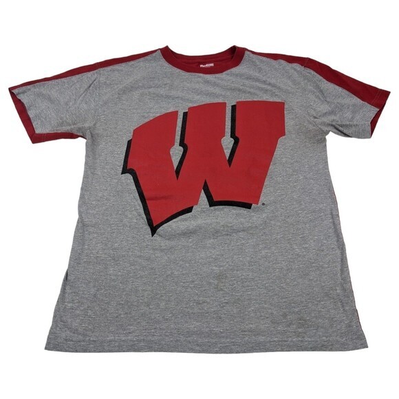 Wisconsin Badgers Big Bucky NCAA Gray Front‎ Red Back Shirt 90s Vibe - Picture 1 of 8